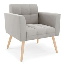 Poltrona Elisa Veludo Cinza Pés Palito Natural - D'Rossi