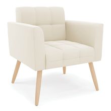 Poltrona Elisa Veludo Bege Pés Palito Natural - D'Rossi