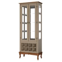 Adega E Cristaleira Colonial Com 2 Portas De Vidro E Pés Luiz Xv - Amêndoa Laca Com Tampo E Base Imbuia Glazer