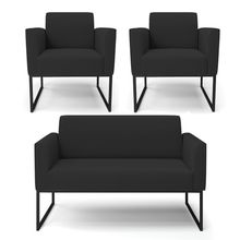 Sofá Namoradeira com 2 Poltronas Base Industrial Preto Marisa Veludo Preto