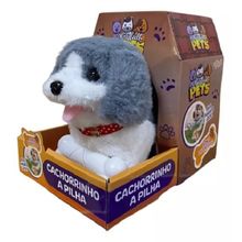 Cachorro Playfull Pets Cinza Com Osso – Anda e Late - Toyng