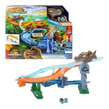 Hot Wheels Racerverse Jurassic World Pista Colisão – Spinossaurus VS Velociraptor – Mattel