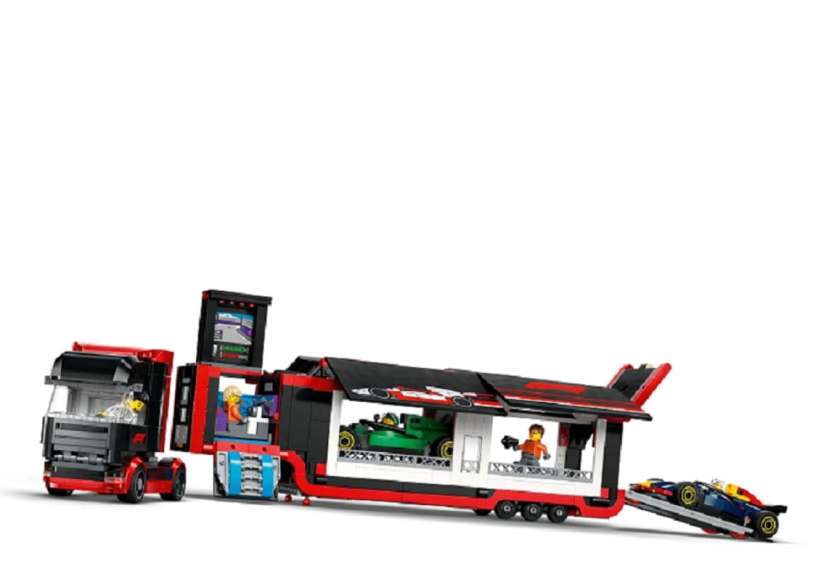 Lego 60445 City Formula 1 – Caminhão Transporte F1 com Carros RB20 e AMR24 – 1086 peças