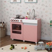 Mini Cozinha Infantil Luli Com Pia e Fogão Rosa e Branco