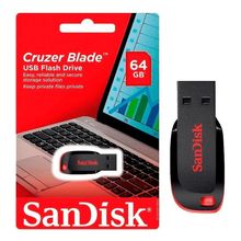 Pen Drive Sandisk Cruzer Blade 64gb 2.0 Preto E Vermelho