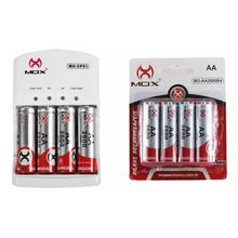 Carregador Mox Rápido Bivolt + 8 Pilhas Recarregável AA 2600Mha