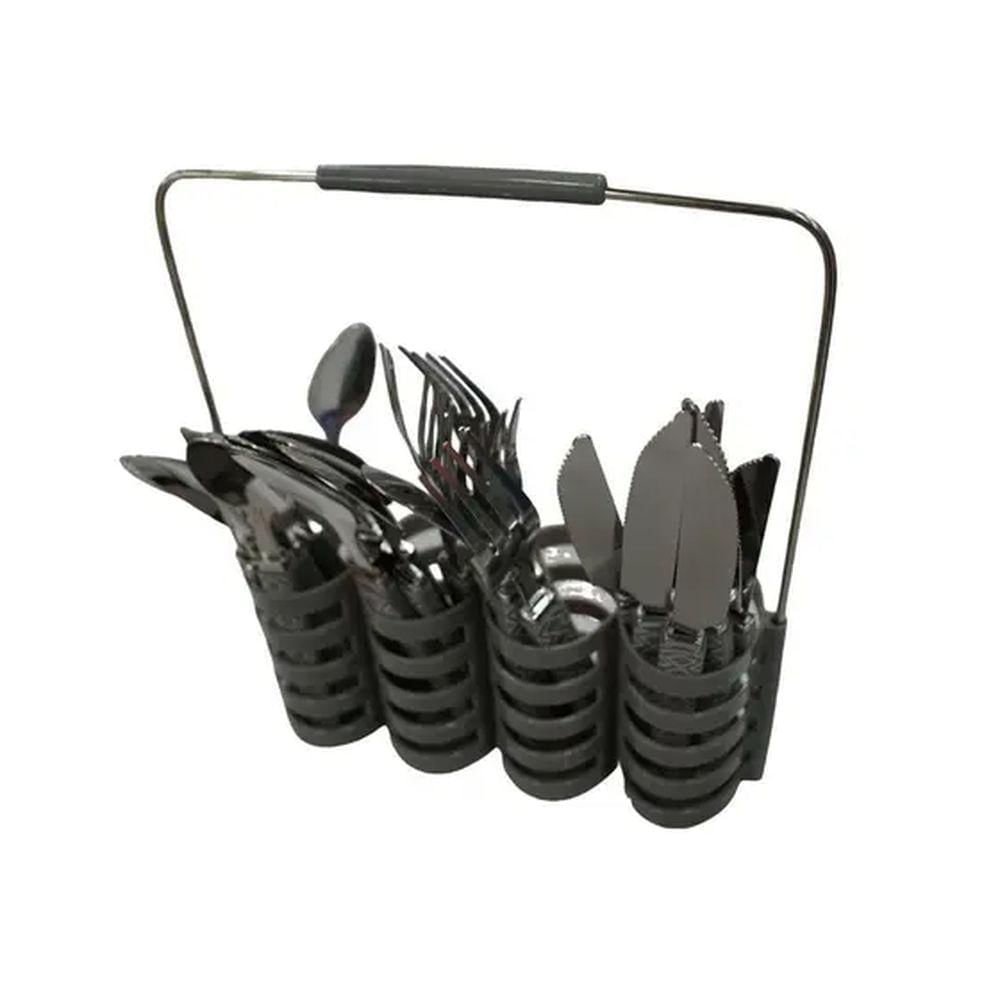 Conjunto Talheres 24Pçs c/ Suporte N2444292 Cinza - Quanhe
