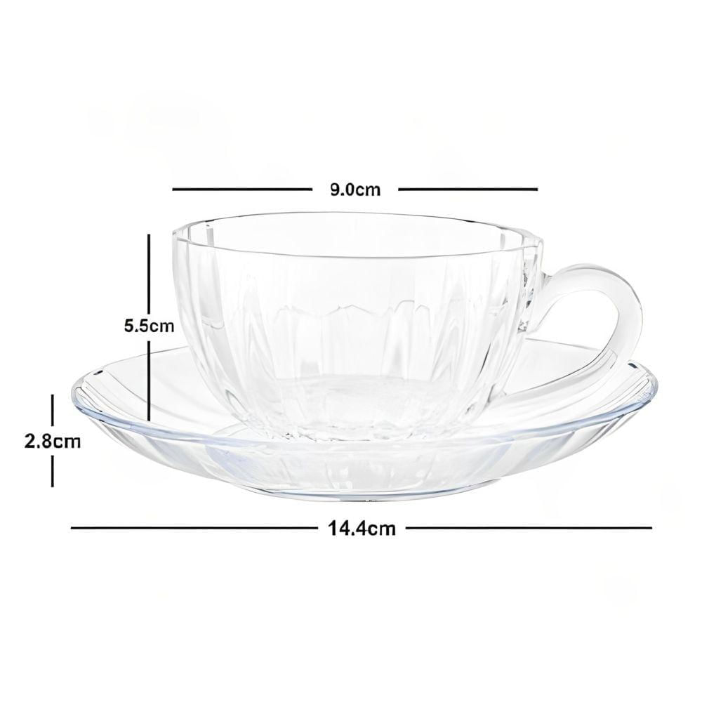 Conjunto de Xícara de Chá 6 Peças 170ml Vidro - Quanhe