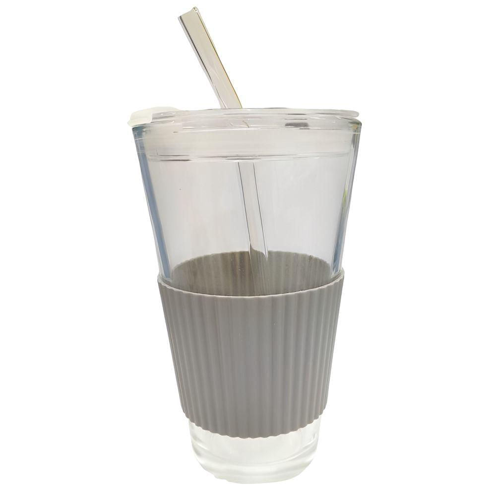 Copo 450 ml com Tampa e Canudo Vidro N244505-9 - Quanhe