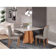 Conjunto Mesa Sala de Estar 4 Cadeiras Clarice Tecido Linho Grafite - Cimol Mesa Sala de Estar 4 Cadeiras Clarice Tecido Linho Grafite - Cimol