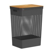 Cesto de Roupas com Tampa de Bambu Grid Ou 49 Litros 39 x 29 x 55,6 cm
