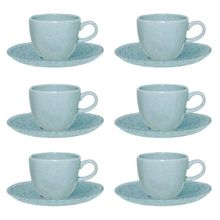 Jogo de 6 Xícaras de Chá Oxford Ryo Blue Bay Azul Claro 220ml com Pires Porcelana