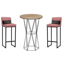 Kit Mesa Bistrô E 2 Banqueta Tampo Rústico Ferro Preto Suede Rose Gold E Almofada Cinza