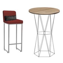 Kit Mesa Bistrô E 1 Banqueta Tampo Madeira Ferro Cinza Vermelho E Almofada Cinza