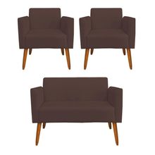 Kit 1 Namoradeira e 2 Poltronas Marisa Suede Castanho Marrom