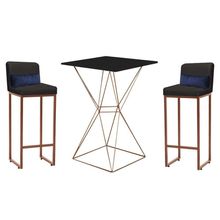 Kit Mesa Bistrô E 2 Banqueta Cinza E Almofada Azul Marinho