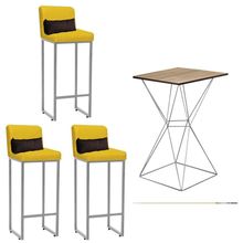 Kit Mesa Bistrô E 3 Banqueta Amarelo E Almofada Marrom