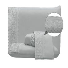 Jogo Lençol Casal Nuance Bordado Inglês 4pç 100% Poliéster - Cinza