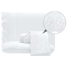 Jogo Lençol Casal Jade Bordado Inglês 4pç 100% Poliéster - Branco