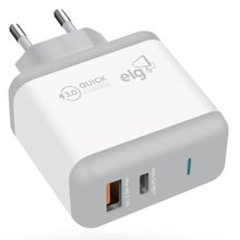 Carregador de Parede ELG WC2S-PDQC 1 USB Tipo-C 18W Bivolt Branco