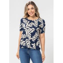 Blusa Pau a Pique Estampada Azul Marinho