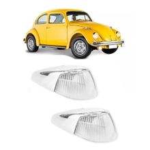 Par Lente Pisca Seta Dianteira + Capa Cromada Fusca Cristal