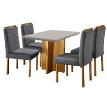 Mesa com 4 Cadeiras Madri Mel Vidro Off White Tecido Grafite - Mundial