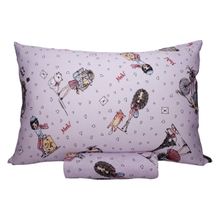 Jogo de Lençol Solteiro KazzaVip Malha Misto 70% Algodão e 30% Poliéster Estampado com Elástico 2 Peças Friends In Paris Lilac