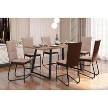 Conjunto de Mesa Jantar 6 Cadeiras Fabone Atlanta Aço Carbono Estofadas Corano Retangular 170x80