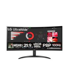 Monitor UltraWide 34” LG 34WR50QC-B com Tela VA, WQHD, 100Hz, AMD FreeSync, HDR10, PBP – Preto