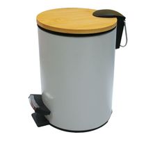 Lixeira 3L c/ Pedal e Tampa de Bambu N2443746 Branco -Quanhe