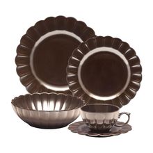 Jogo de Jantar Chá 30 Pçs Porcelana Oxford Flora Anis: Marrom Metalizado