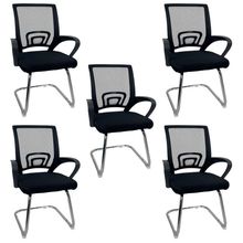 Kit 5 Cadeiras De Escritório Begonia Oficial Tela Mesh Fixa Preto