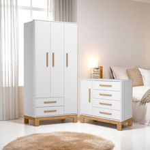 Conjunto Infantil Encanto Slim Branco Acetinado Cômoda Encanto Slim + Guarda-roupa Encanto Slim