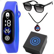 Relogio Digital Capitão América + Colar + Caixa Ajustavel Qualidade Premium Prova Dagua Presente Led