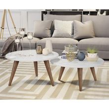 Conjunto 2 Mesas De Centro Redondas Grazi - Pé Palito Em Madeira Maciça Branco - J3 Móveis Branco