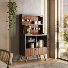 Cantinho Do Café Rubi - 1 Porta Basculante E Pés Em Madeira Preto Fosco-tauari Ripado - Lukaliam Móveis Preto Fosco-tauari Ripado