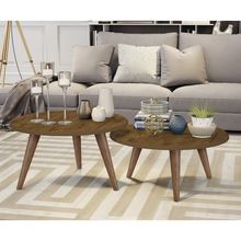 Conjunto 2 Mesas De Centro Redondas Grazi - Pé Palito Em Madeira Maciça Freijó - J3 Móveis Freijó