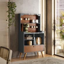 Cantinho Do Café Rubi - 1 Porta Basculante Em Mdf Cinza Perolizado-tauari Ripado - Lukaliam Móveis