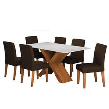 Conjunto De Mesa Sala De Jantar Tampo Com Vidro 1,60m Grécia 6 Cadeiras Trieste Dobuê Madeirado/chocolate