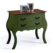 Cômoda Bombê Larga Antique 2 Gavetas Laca Verde Musgo