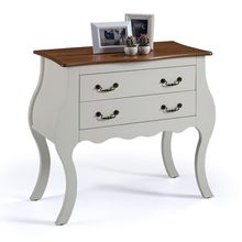 Cômoda Bombê Larga Antique 2 Gavetas Laca Off White