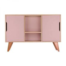 Buffet Aparador Retrô Com 2 Portas Murano Carvalho E Rosa