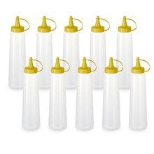 Kit 10 Bisnaga Plástica Transparente Com Tampa Em Cores 400ml Amarelo
