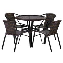 Kit 4 Cadeiras Alumínio E Mesa Tampo Varanda Piscina Jardim Pedra Ferro