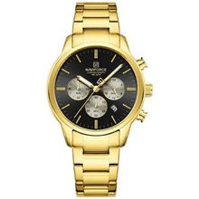 Relogio Masculino Esportivo Casual Quartzo Em Aço Inoxidável 30m À Prova Da Água Preto Dourado