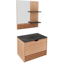 Kit Gabinete E Espelheira De Banheiro 60 Cm Sâmia Amêndoa/mármore Lunar