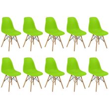 Conjunto 10 Cadeiras Charles Eames Eiffel Wood Base Madeira - Verde