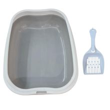 Caixa De Areia Banheiro Higiênica Bandeja Para Pets Gatos Com Borda + 1 Pá Coletora Cinza