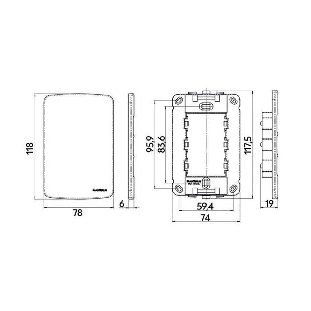 Interruptor Simples Duplo 10a E Tomada 2p+t 10a Margirius B3 Com Placa 4x2 Branco
